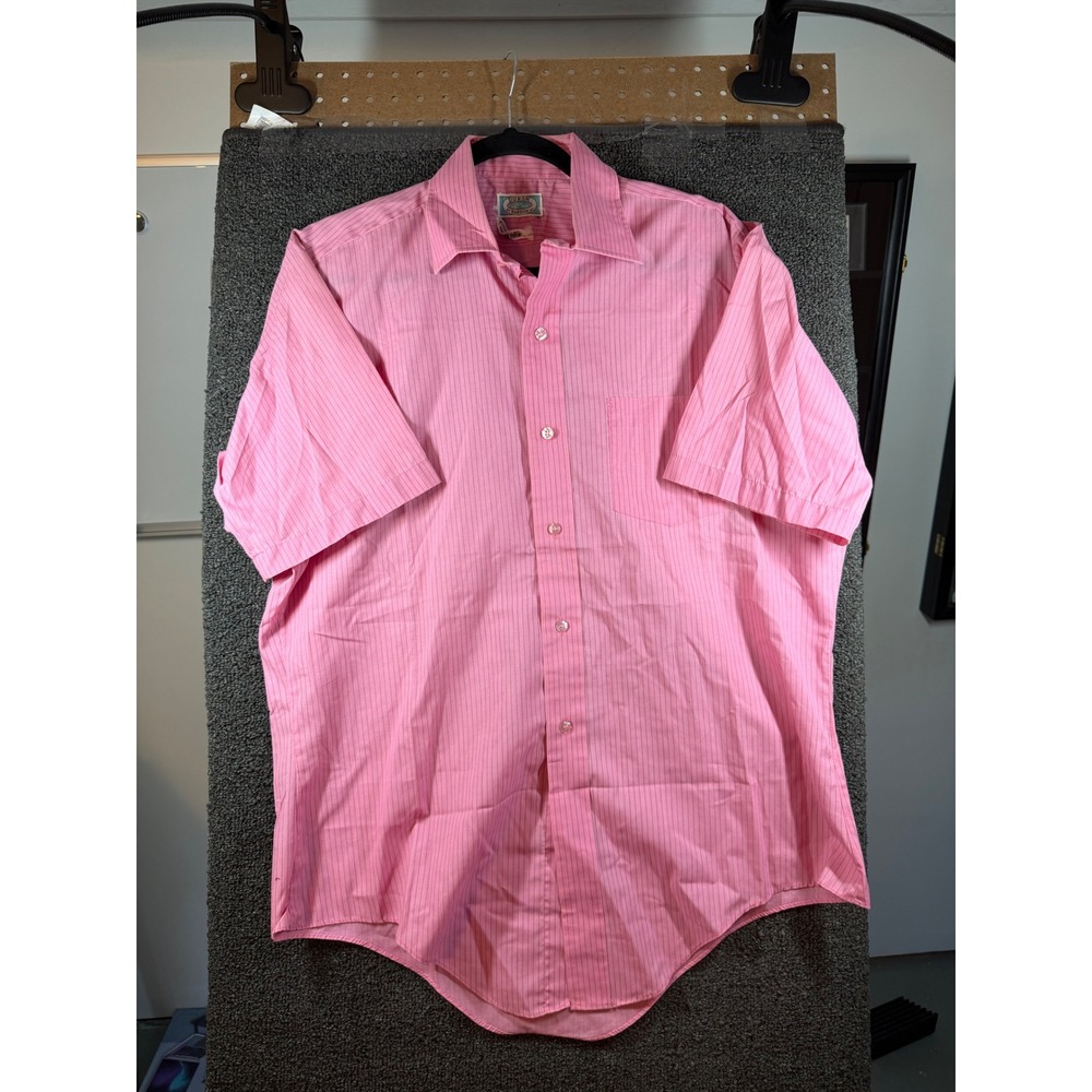 Duron Button Down Shirt Mens L Pink Pinstripe Short Sleeve Vintage Dress Shirt